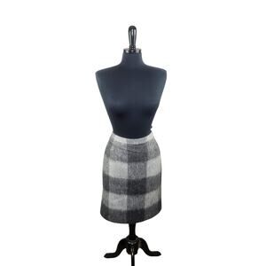 Talbots Plaid Wool Alpaca Blend Skirt Fuzzy Soft Gray Straight Pencil